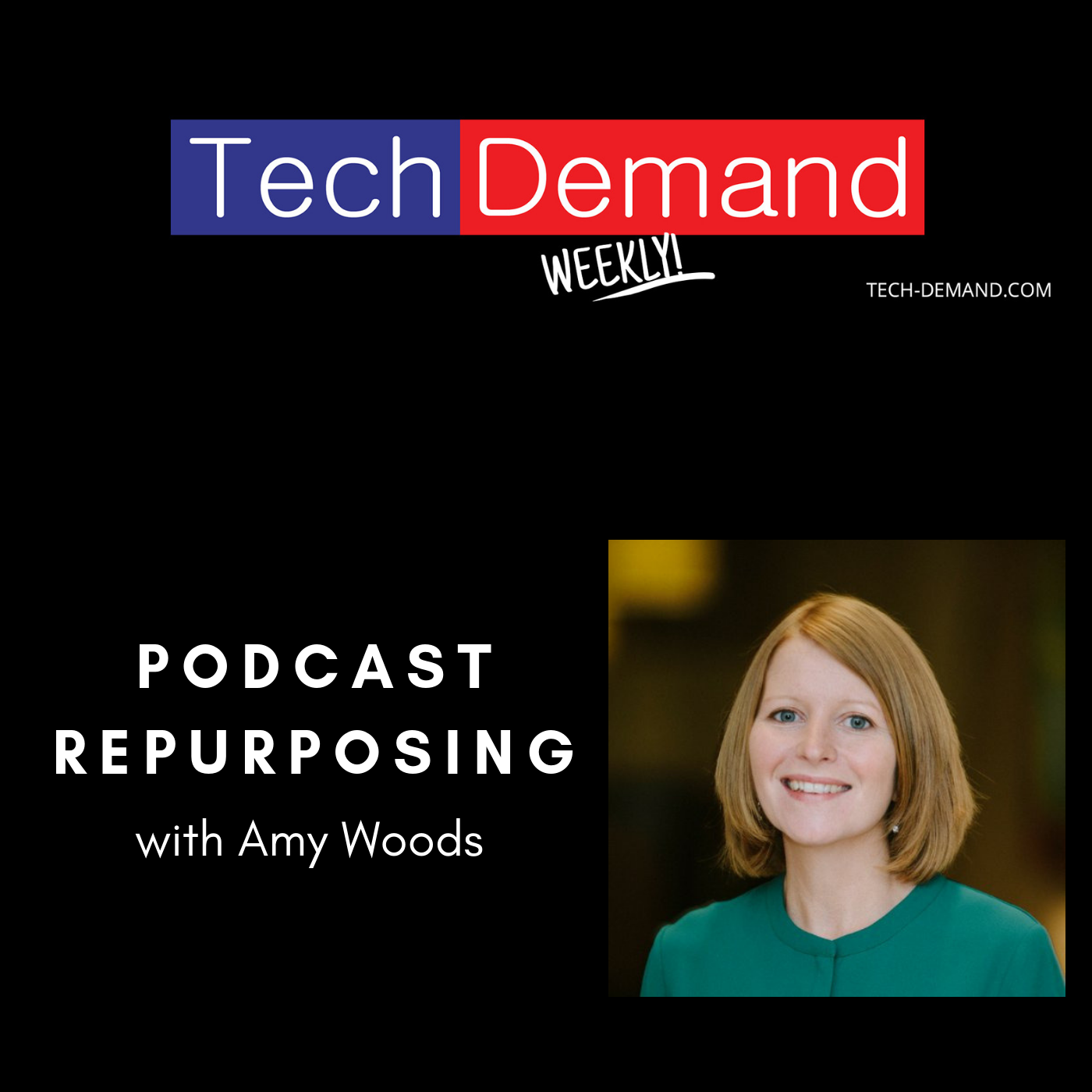 podcast episode artwork with episode title, Tech Demand logo and headshot image of Amy Woods
